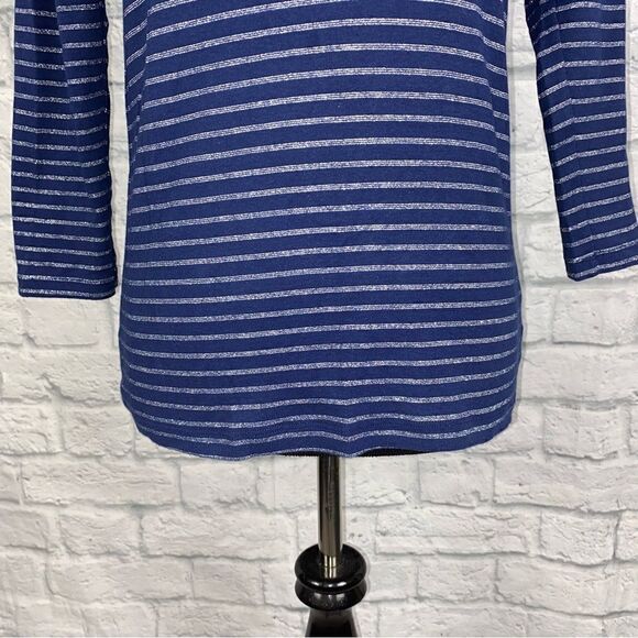 Joe fresh stripe v-cut 3/4 sleeve top blue sz LG women - Picture 3 of 9
